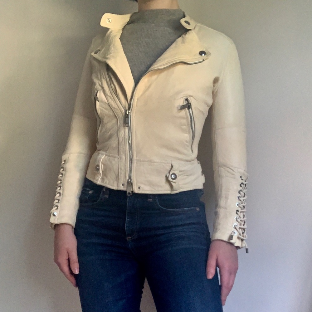 Ralph Lauren Cream Leather Moto Jacket - AUTHENTIC